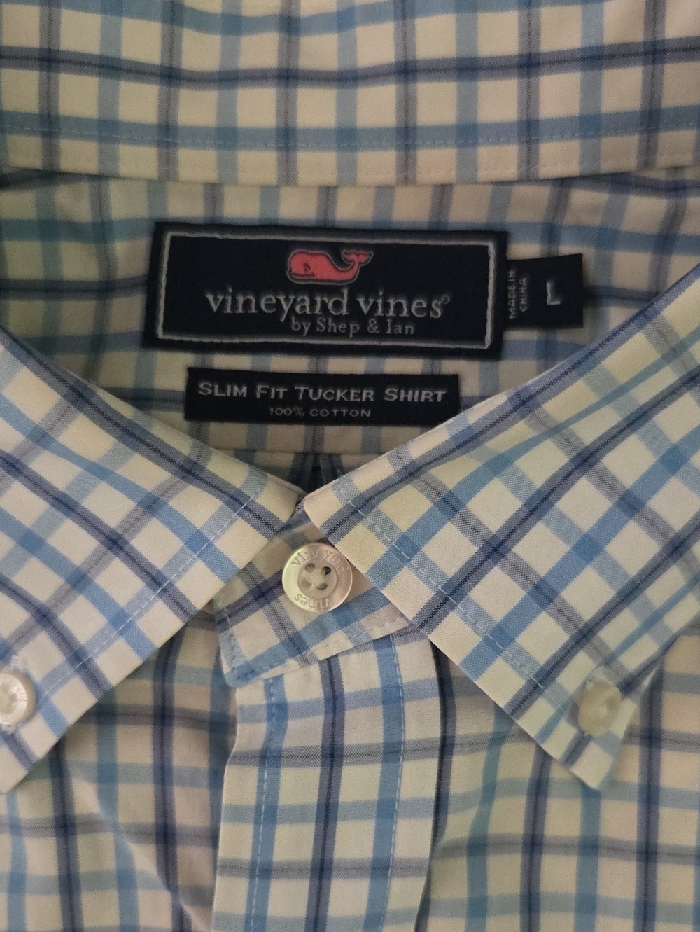 Vineyard Vines Men's Slim Fit Tucker Shirt Blue Tattersall Check L
